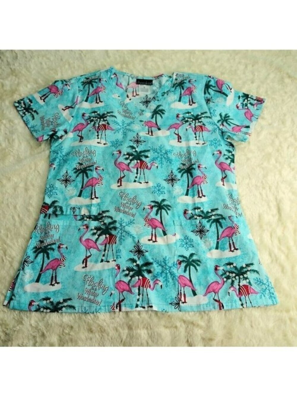 Walking in a Winter Wonderland Flamingo Scrubs Medium